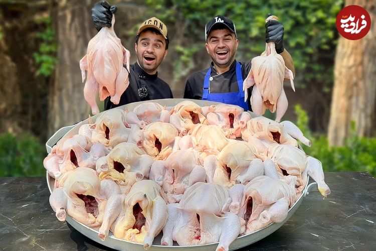 ببینید؛ غذای خیابانی در ایران؛ پخت چلو مرغ برای ۱۰۰ نفر