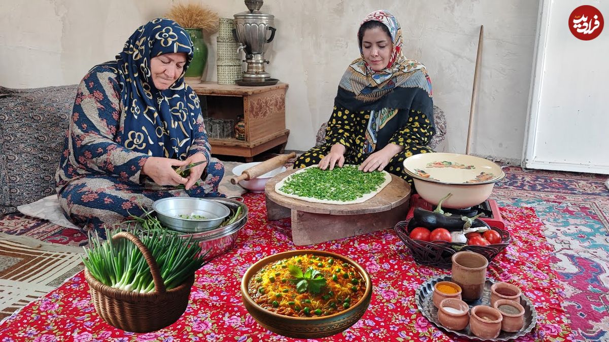 ببینید؛ غذای روستایی در ایران؛ پخت میرزاقاسمی سنتی در روستایی زیبا