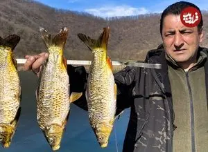 ببینید| غذای روستایی در آذربایجان؛ صید 3 ماهی کپور و کباب کردن آن ها به روشی خاص