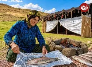 ببینید| غذای روستایی در ایران؛ کباب کردن ماهی شکم پر به روش عشایری