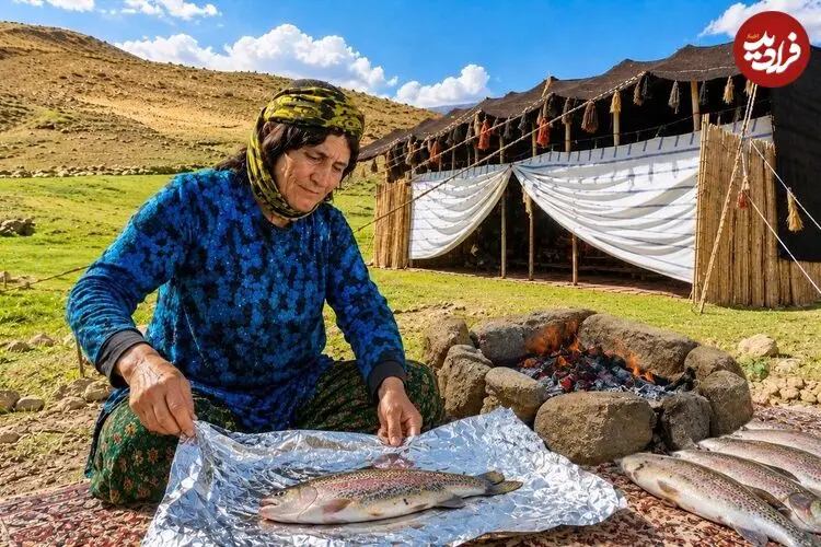 ببینید| غذای روستایی در ایران؛ کباب کردن ماهی شکم پر به روش عشایری