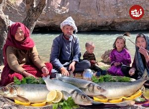 ببینید| غذای روستایی در افغانستان؛ کباب کردن ماهی کنار رودخانه توسط زوج روستایی