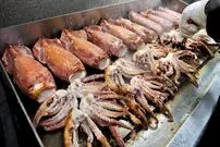 ببینید| غذای خیابانی در کره؛ کباب انواع ماهی، مارماهی و ماهی مرکب در سئول