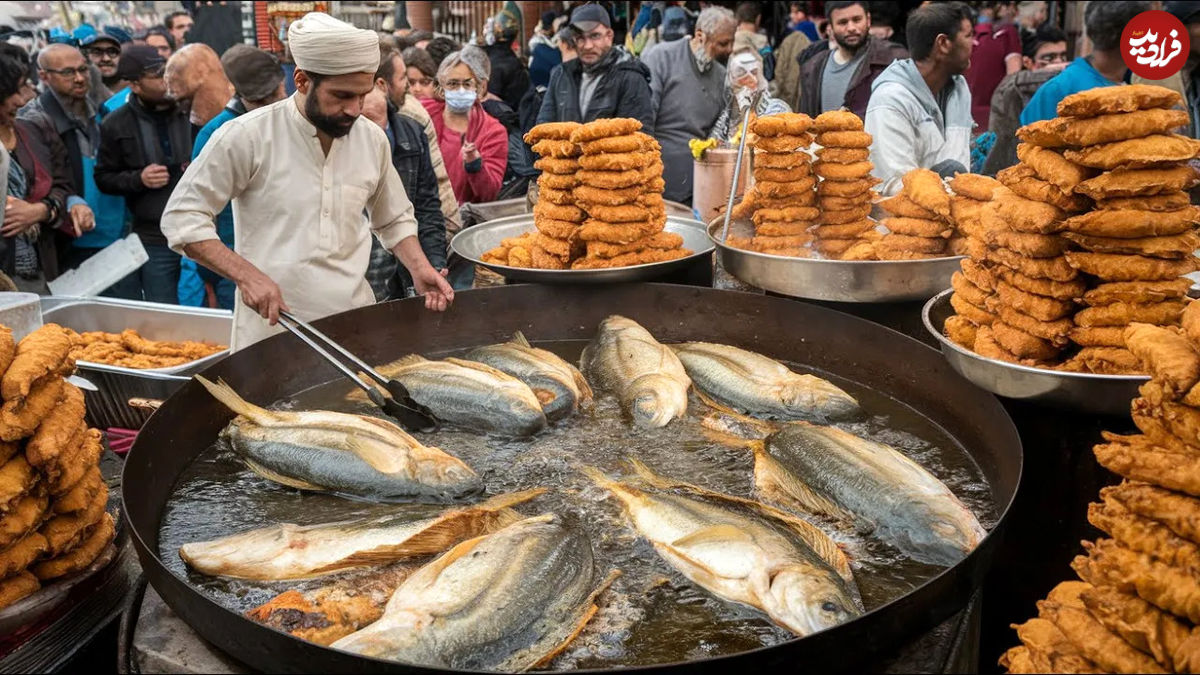 (ویدئو) غذای خیابانی در پاکستان؛ پخت یک غذای محبوب با 220 کیلو ماهی