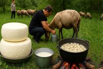 ببینید؛ غذای روستایی در آذربایجان؛ تهیه پنیر تازه و منتو در طبیعت