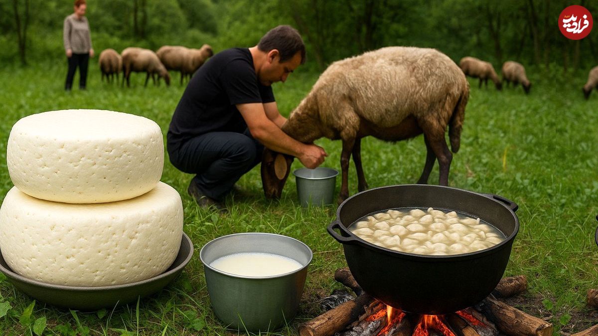 ببینید؛ غذای روستایی در آذربایجان؛ تهیه پنیر تازه و منتو در طبیعت