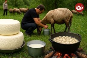 ببینید؛ غذای روستایی در آذربایجان؛ تهیه پنیر تازه و منتو در طبیعت
