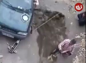 (ویدیو) استفاده خلاقانه راننده پراید برای بالا بردن مصالح ساختمانی!