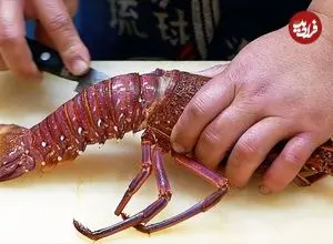 ببینید| غذای خیابانی در ژاپن؛ تهیه دو نوع غذا با لابستر صورتی در اوکیناوا