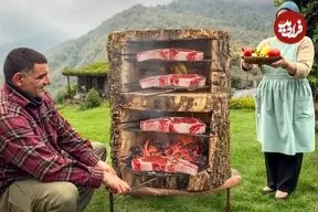 ببینید| غذای روستایی در آذربایجان؛ پخت استیک در روستایی کوهستانی