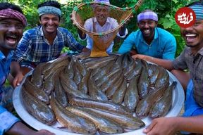 ببینید؛ غذای روستایی در هند؛ پخت یک غذای سنتی با ماهی مورل سرماری