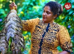 ببینید| غذای روستایی در سریلانکا؛ پخت یک غذای خاص با میگو، سبزیجات و مرغ در روستا