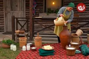 ببینید| غذای روستایی در آذربایجان؛ تهیه کره محلی از شیر و پخت استیک در طبیعت