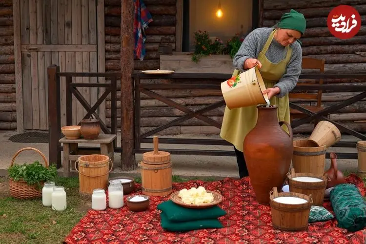 ببینید| غذای روستایی در آذربایجان؛ تهیه کره محلی از شیر و پخت استیک در طبیعت
