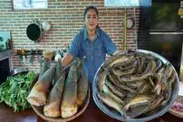 ببینید| غذای روستایی در کامبوج؛ پخت گربه ماهی در ساقه بامبو