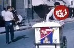 عکس| سفر به عصر قاجار؛ تهرانی ها در حال خوردن بستنی در کنار یک بستنی فروش دوره گرد