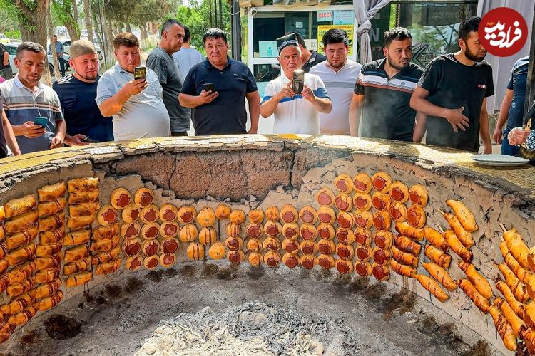 ببینید؛ غذای خیابانی در ازبکستان؛ پخت سمبوسه در تنور بزرگ در نمنگان 