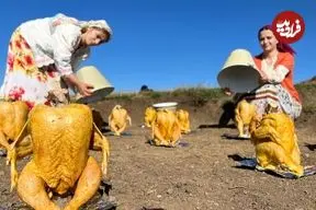 ببینید| غذای روستایی در ایران؛ کباب کردن مرغ کامل زیر سطل