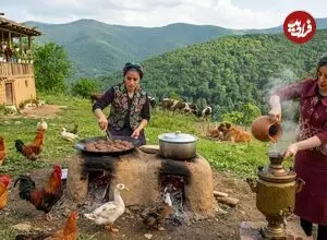 ببینید| غذای روستایی در ایران؛ پخت شامی در ساج و در روستایی کوهستانی
