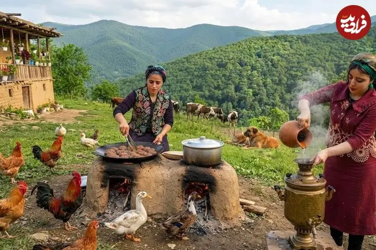 ببینید| غذای روستایی در ایران؛ پخت شامی در ساج و در روستایی کوهستانی