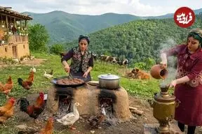 ببینید| غذای روستایی در ایران؛ پخت شامی در ساج و در روستایی کوهستانی