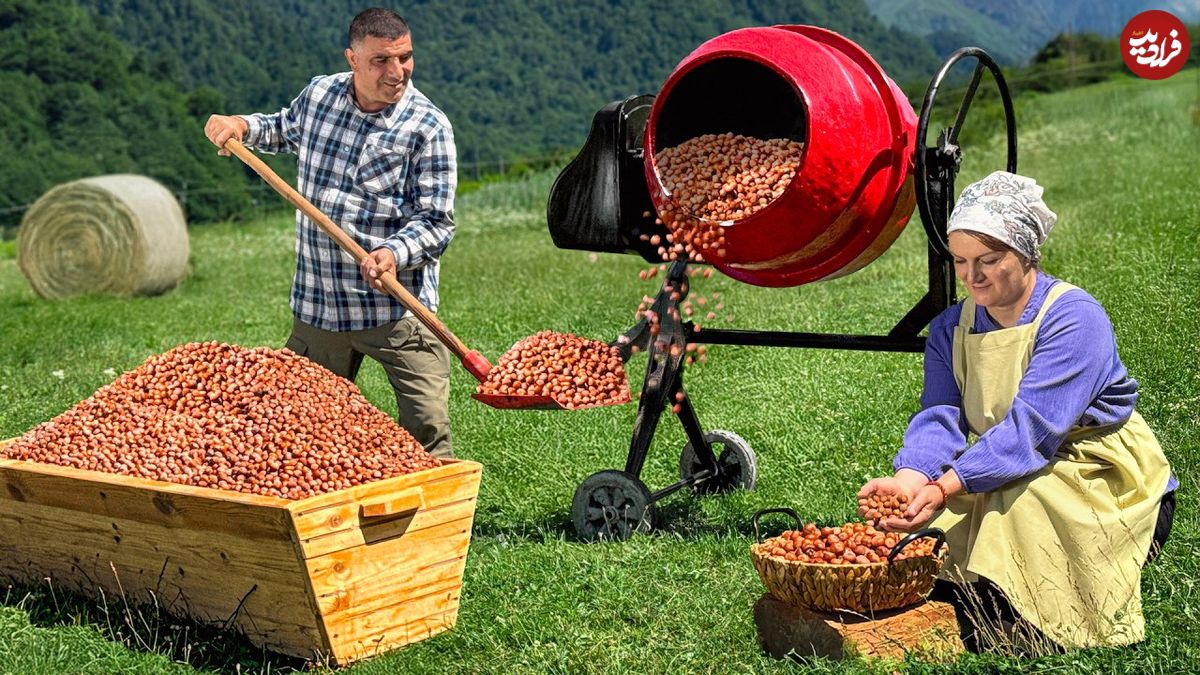 ببییند؛ غذای روستایی در آذربایجان؛ تهیه نوتلا با فندق تازه در یک روستای زیبای کوهستانی