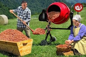 ببییند؛ غذای روستایی در آذربایجان؛ تهیه نوتلا با فندق تازه در یک روستای زیبای کوهستانی