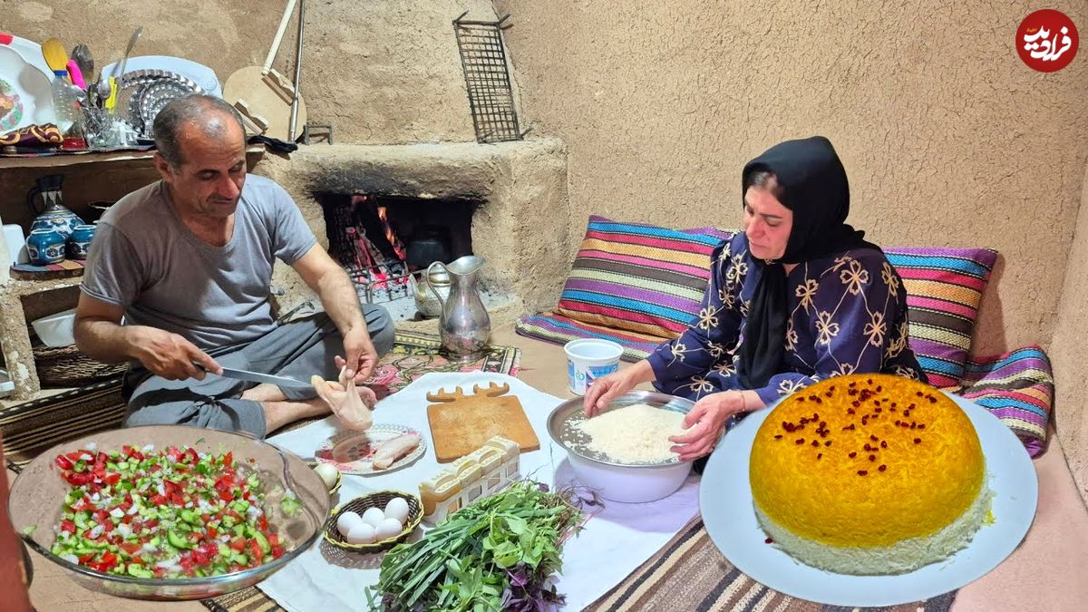 ببییند؛ غذای روستایی در ایران؛ پخت ته چین مرغ روی آتش
