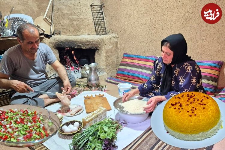 ببییند؛ غذای روستایی در ایران؛ پخت ته چین مرغ روی آتش