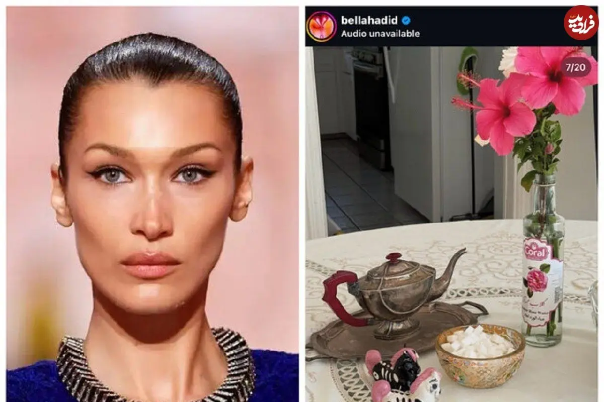 تصاویر؛ حضور گلاب و فرش ایرانی در خانه مدل مشهور؛ نماد چیست؟ 