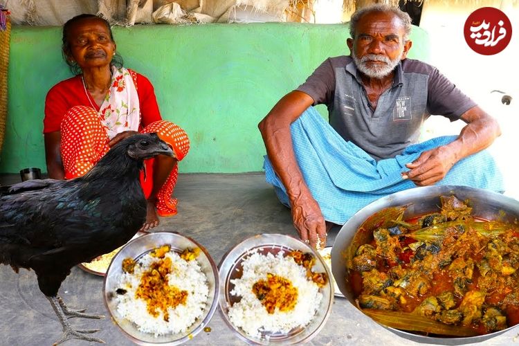 (ویدئو) غذای روستایی در هند؛ پخت چلومرغ با یک مرغ سیاه گران قیمت