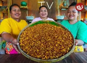 ببینید| غذای روستایی در سنگاپور؛ پخت یک غذای سنتی با کرم ابریشم و سبزیجات