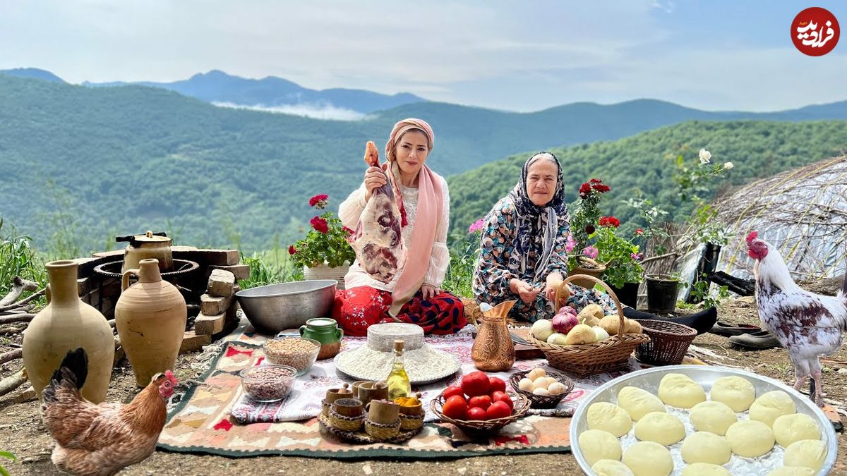 ببینید؛ غذای روستایی در گیلان؛ پخت آبگوشت با ماهیچه گوسفند و نان تازه