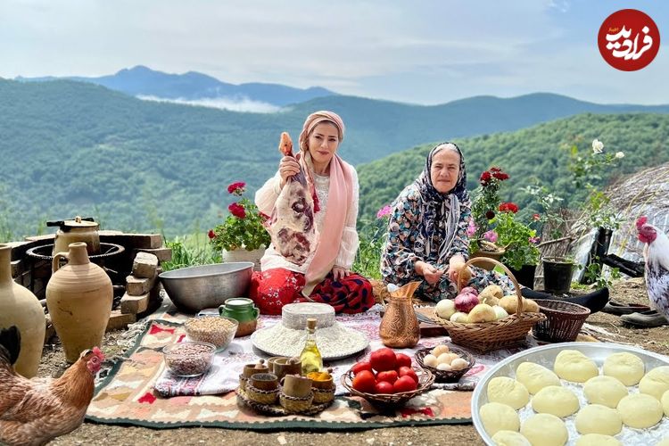 ببینید؛ غذای روستایی در گیلان؛ پخت آبگوشت با ماهیچه گوسفند و نان تازه