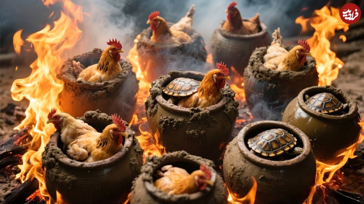 ببینید؛ غذای خیابانی در چین؛ مرغ و لاک پشت پخته در کوزه؛ غذای باستانی چینی
