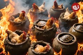 ببینید؛ غذای خیابانی در چین؛ مرغ و لاک پشت پخته در کوزه؛ غذای باستانی چینی