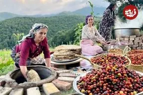 ببینید| غذای روستایی در ایران؛ چیدن آلوچه وحشی از جنگل و تهیه رب با آن