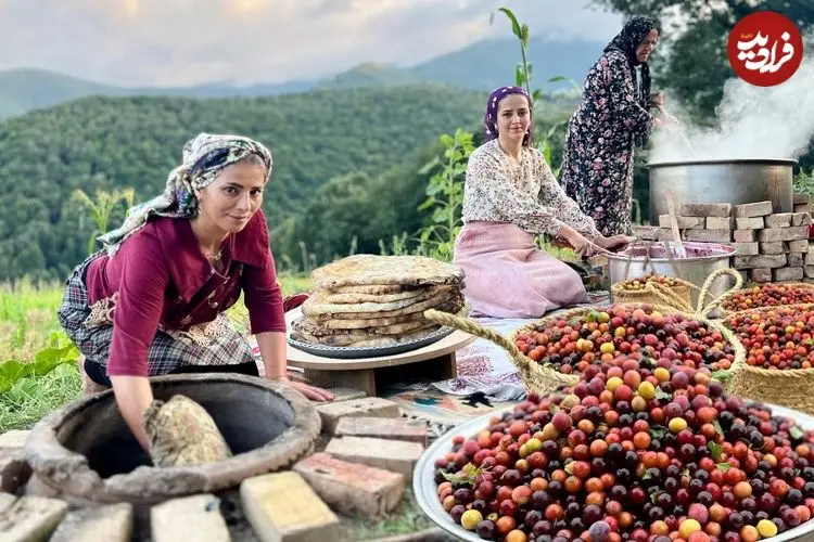 ببینید| غذای روستایی در ایران؛ چیدن آلوچه وحشی از جنگل و تهیه رب با آن