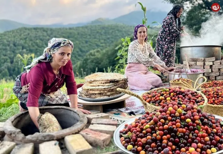 ببینید| غذای روستایی در ایران؛ چیدن آلوچه وحشی از جنگل و تهیه رب با آن