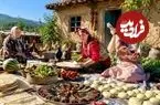 ببینید| غذای روستایی در ایران؛ پخت دلمه با گوشت چرخ کرده، بادمجان و فلفل دلمه رنگی