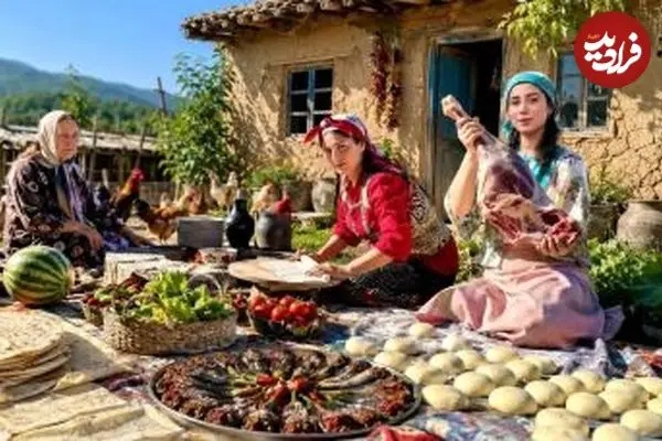 ببینید| غذای روستایی در ایران؛ پخت دلمه با گوشت چرخ کرده، بادمجان و فلفل دلمه رنگی