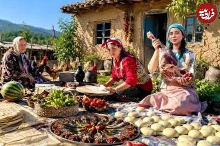 ببینید| غذای روستایی در ایران؛ پخت دلمه با گوشت چرخ کرده، بادمجان و فلفل دلمه رنگی