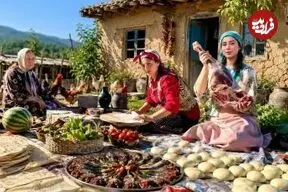ببینید| غذای روستایی در ایران؛ پخت دلمه با گوشت چرخ کرده، بادمجان و فلفل دلمه رنگی