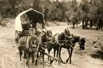 عکس| سفر زمان؛ رد شدن درشکه‌ها از زیر قرآن در جادۀ قم در دوران قاجار