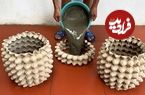 ببینید| نحوه ساخت یک گلدان زیبا و متفاوت با سیمان و شانه تخم مرغ