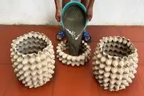 ببینید| نحوه ساخت یک گلدان زیبا و متفاوت با سیمان و شانه تخم مرغ