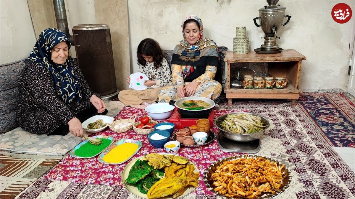 ببینید؛ غذای روستایی در ایران؛ نحوه پخت خوراک و ترشی با کنگر