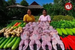 ببنیید| غذای روستایی در سنگاپور؛ پخت خوراک با قورباغه، فلفل و زنجبیل