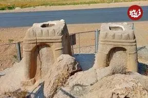 عکس| سفر زمان؛ عکس یادگاری مرد چوپان با آتشدان‌های باستانی نقش رستم