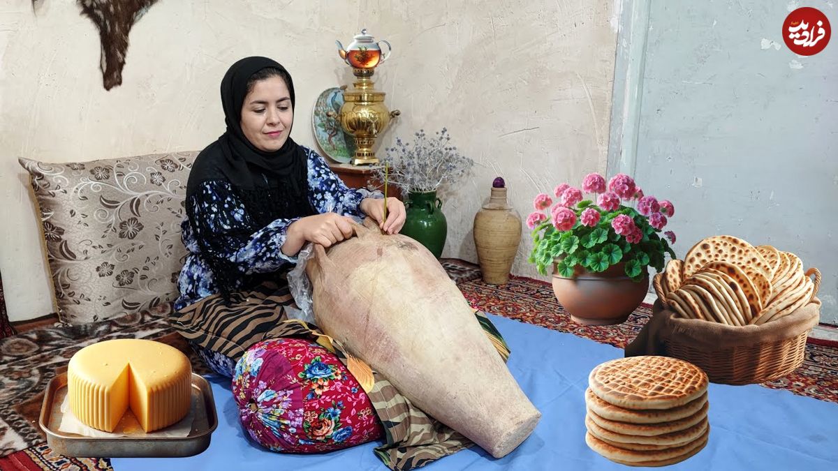 ببینید| غذای روستایی در ایران؛ تهیه کره محلی و نان سنتی در تنور